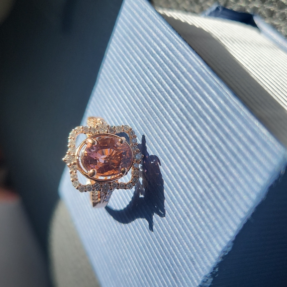 October birthstone!! 14k gold 2.93 carat oval pink tourmaline and diamond ring - Picture 3 of 7